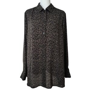 Chelsea & Theodore Blouse Large Leopard‎ Print Button Down Long Sleeve Workwear